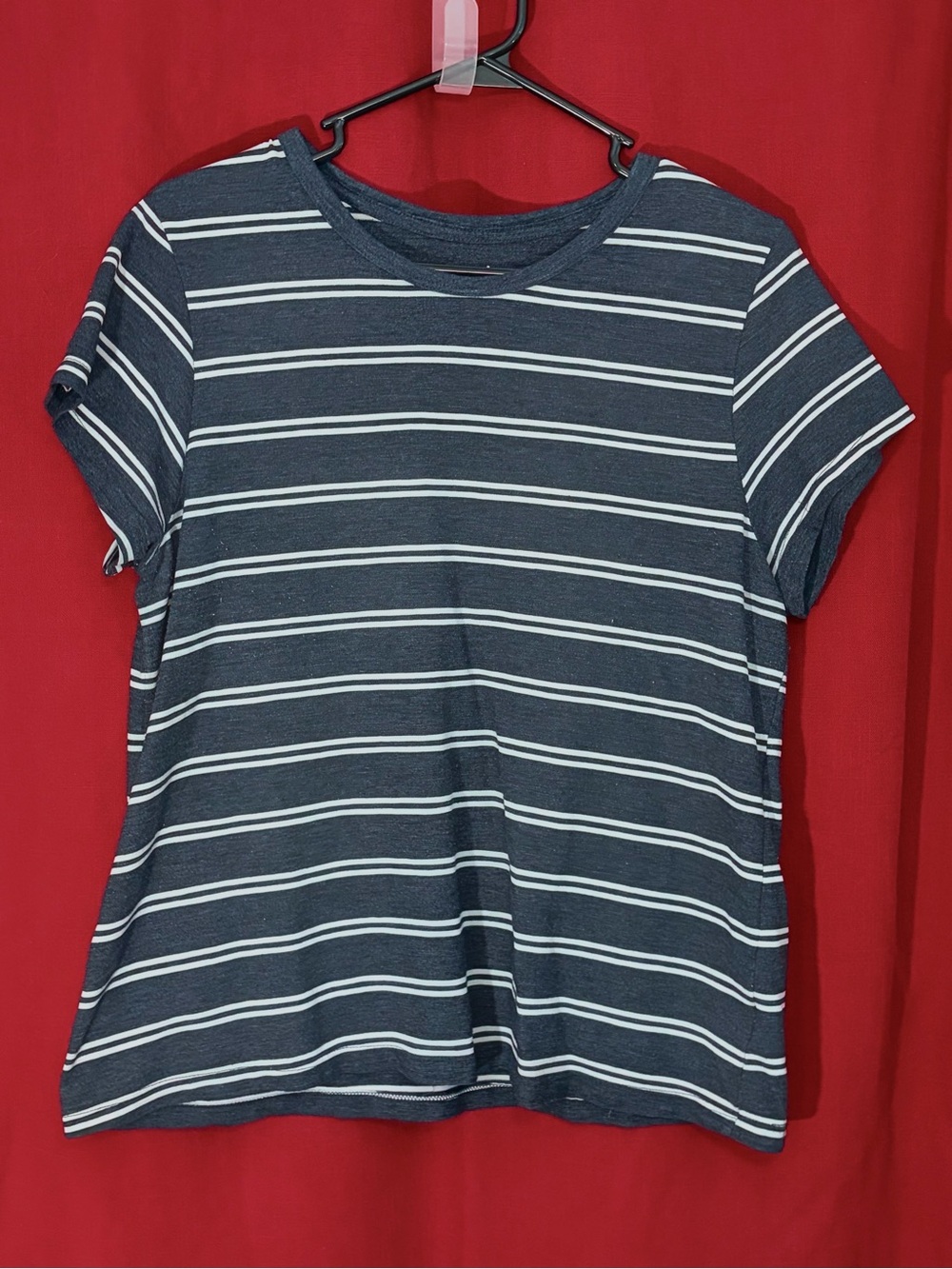 Time and Tru Navy and White Striped Short Sleeve Tee